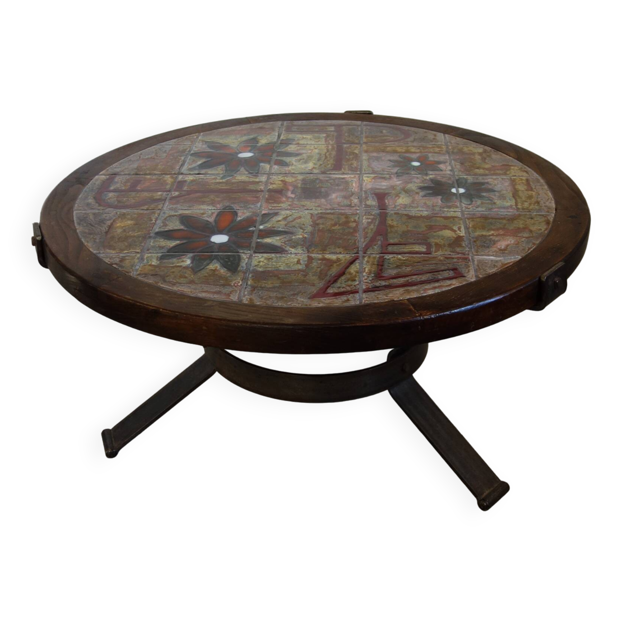 Vallauris metal and ceramic coffee table, 1960s