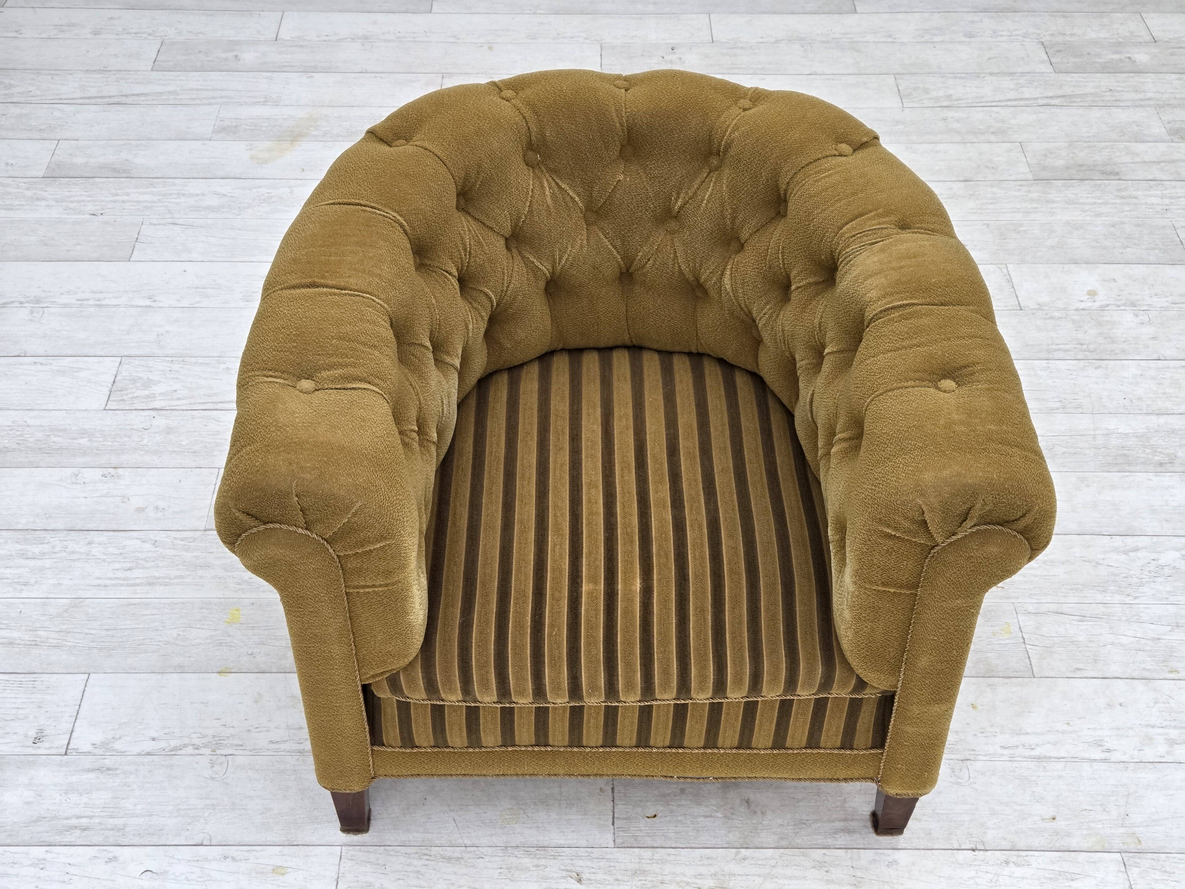 1950s, Danish relax chair, green furniture wool, ash wood.