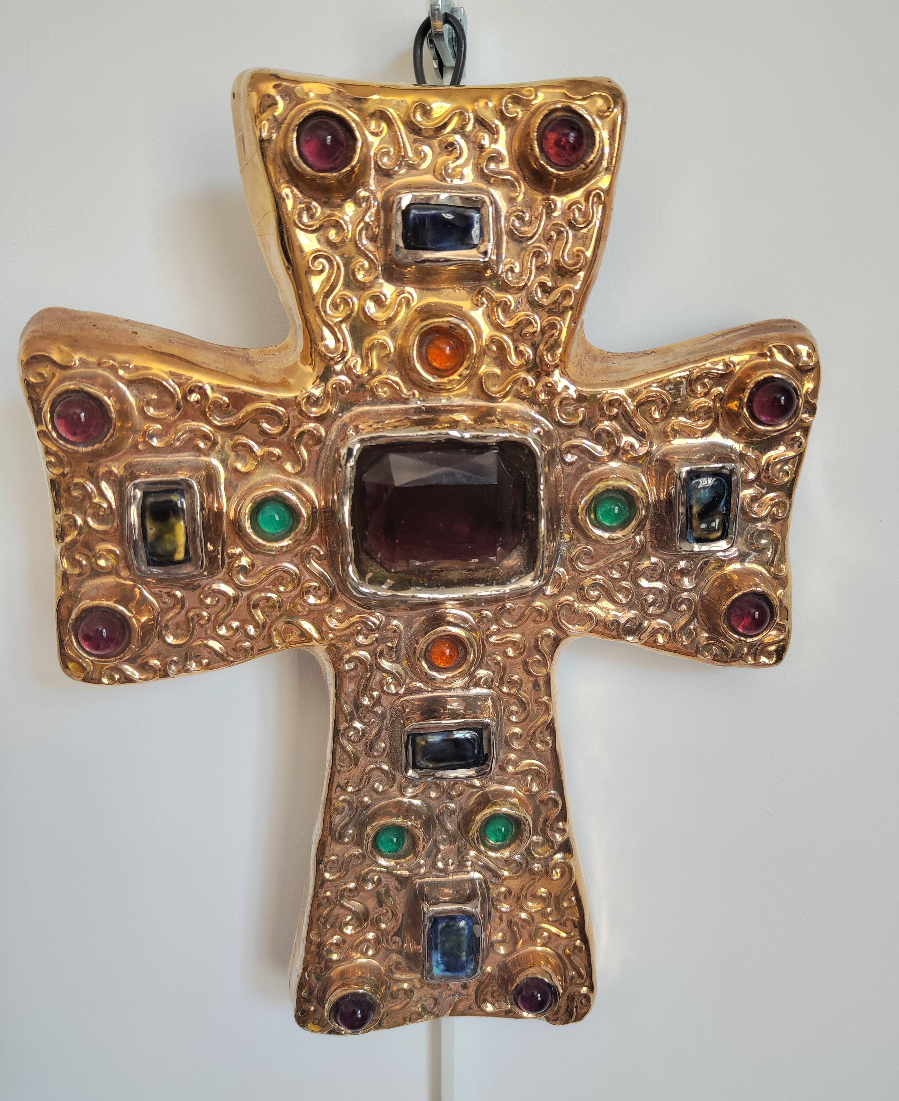 CERAMIC CROSS AND GLASS WARE SIGNED MANON DLG MITHE ESPELT 1960