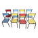 8 canteen chairs, yellow, blue, and red Formica with metal tubing from the 1950s-60s.