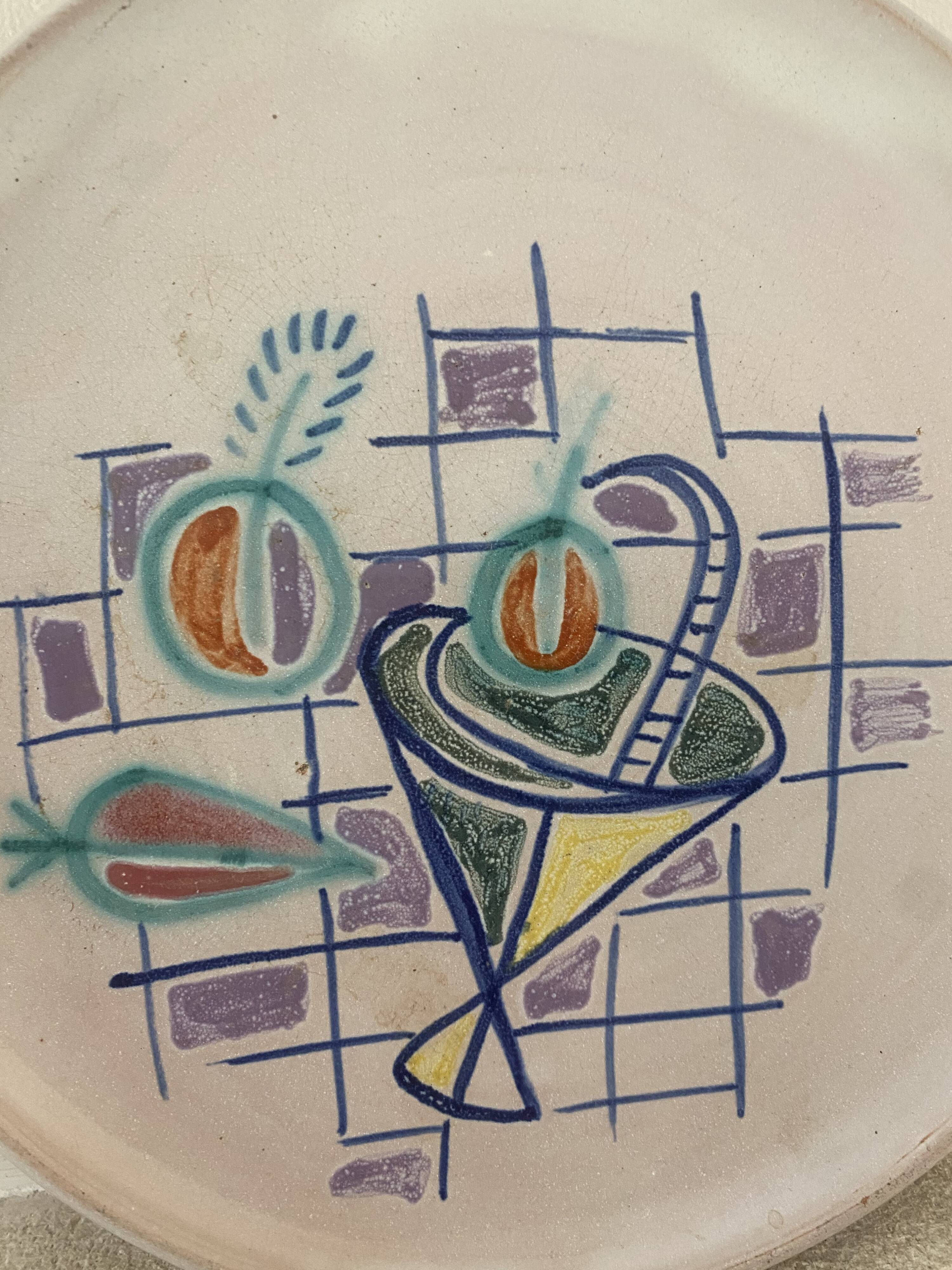 Decorative plate from Vallauris signed Cerenne