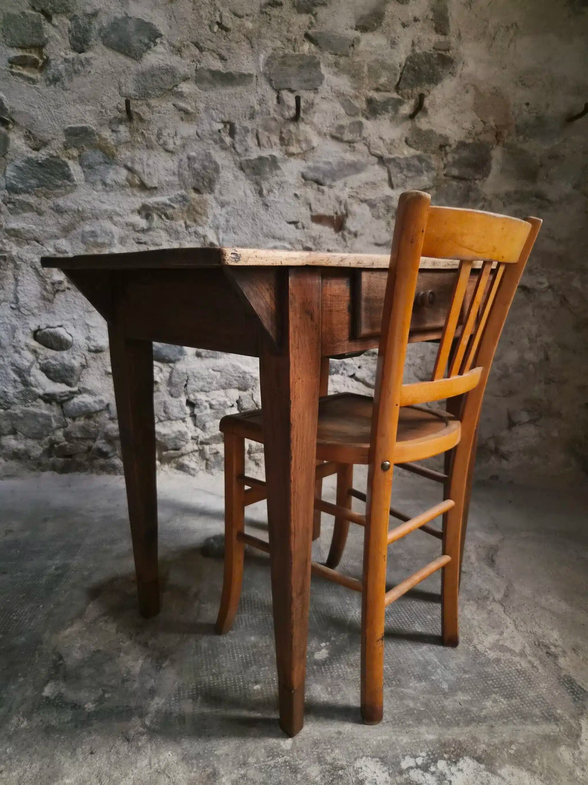 Compact French work table with bistro chair | Table circa 1900 | Chair circa 1950