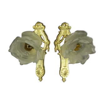 Pair of wall lamps, knot and garland, Louis XVI style early 1900