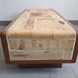 Vintage 1970 coffee table in solid oak & ceramic