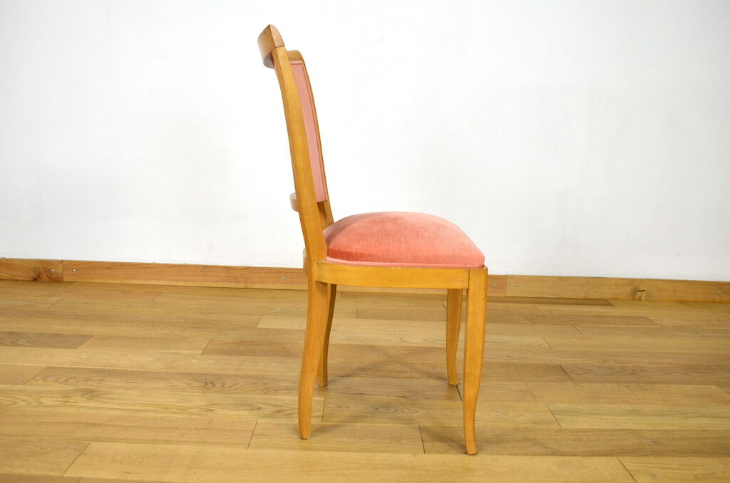 4 chaises hêtre & velours vintage 1950
