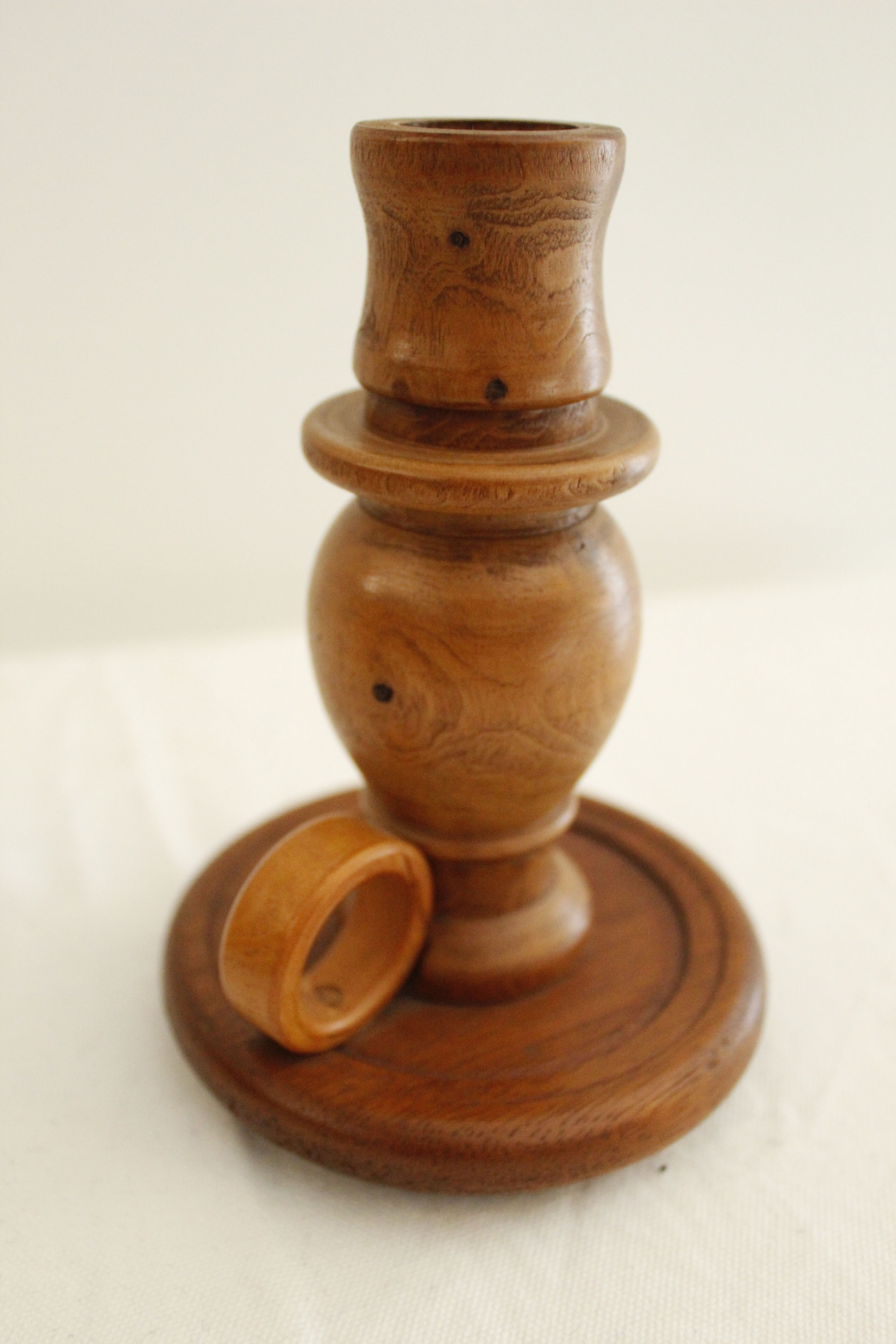 2 wooden candle holders