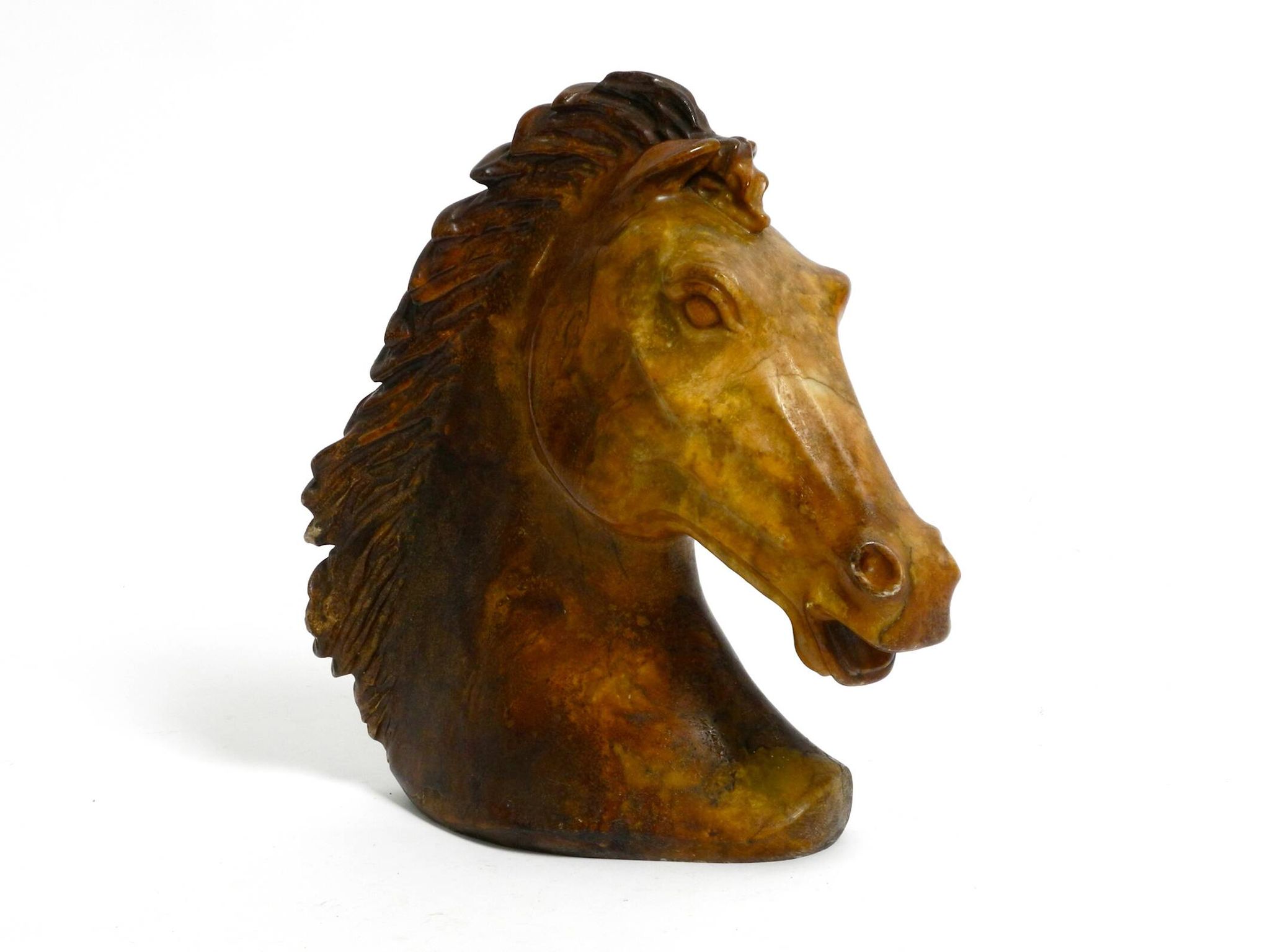Decorative heavy lifelike 1960's horse head sculpture in brown soapstone