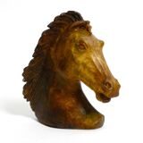 Decorative heavy lifelike 1960's horse head sculpture in brown soapstone