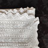 White cotton bedspread - throw with geometric chevron pattern