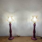 Vintage table lamps – Repainted glossy purple wooden bases + globes a