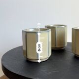 Trio de tasses à facettes en grès – Artisanat vintage beige & bleu gris