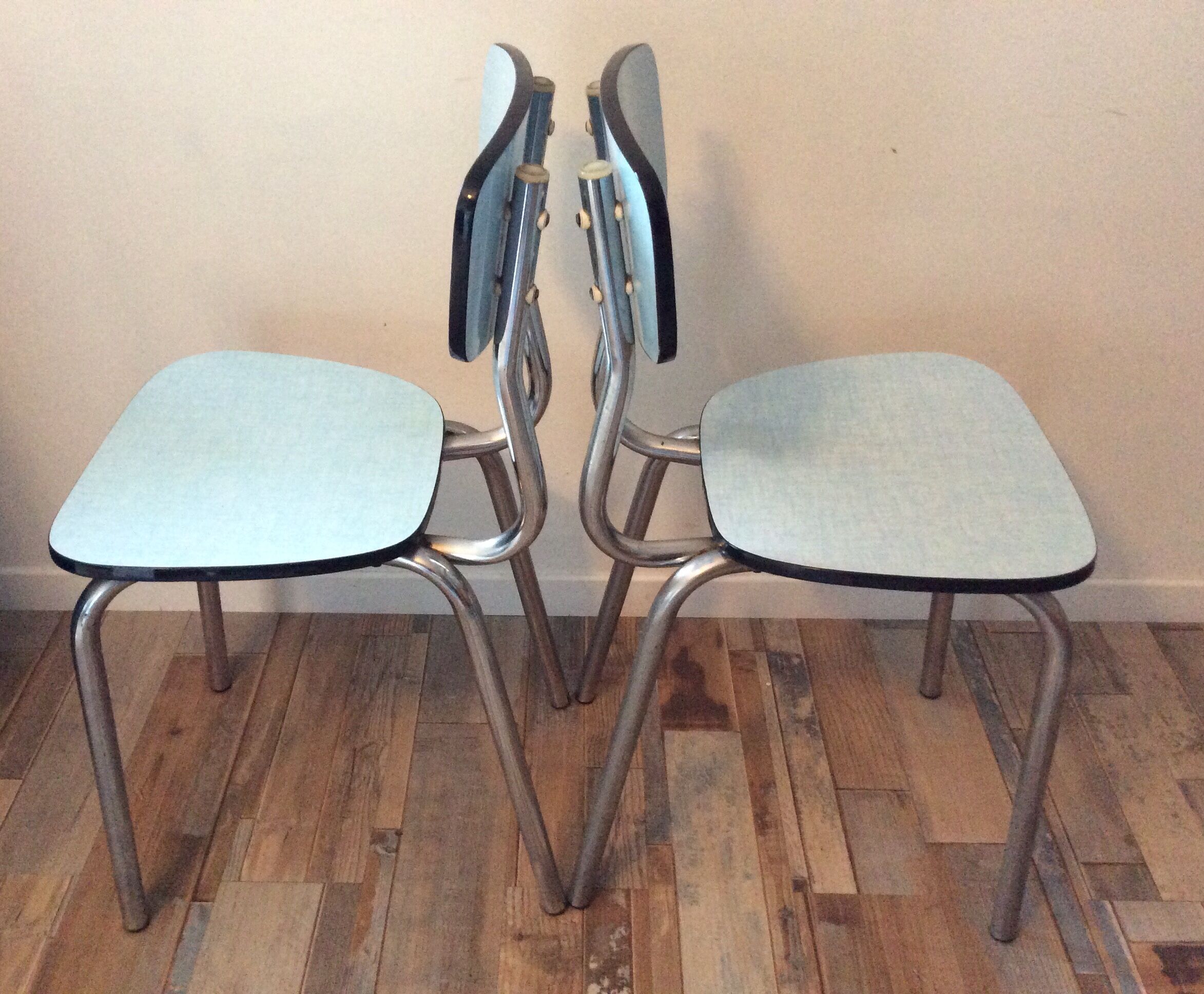 Lot of 2 blue formica chairs from the 50s-60s