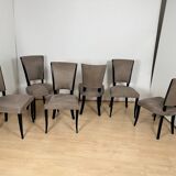 Art Deco Chairs in Black Lacquer & Grey Alcantara, France, 1930s, Set of 6