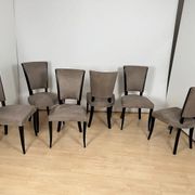 Art Deco Chairs in Black Lacquer & Grey Alcantara, France, 1930s, Set of 6