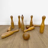 Jeu de 9 quilles en bois ancien