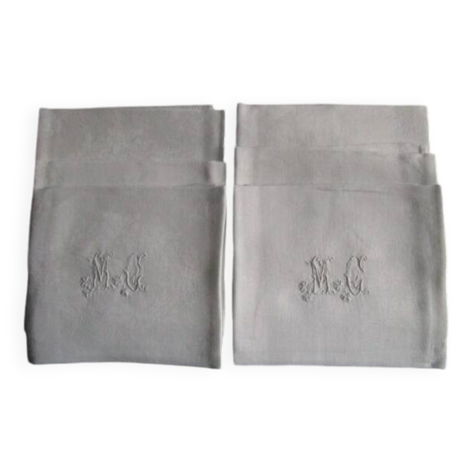 6 large antique damask napkins, monogrammed
