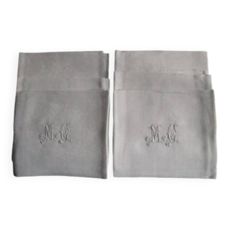 6 large antique damask napkins, monogrammed