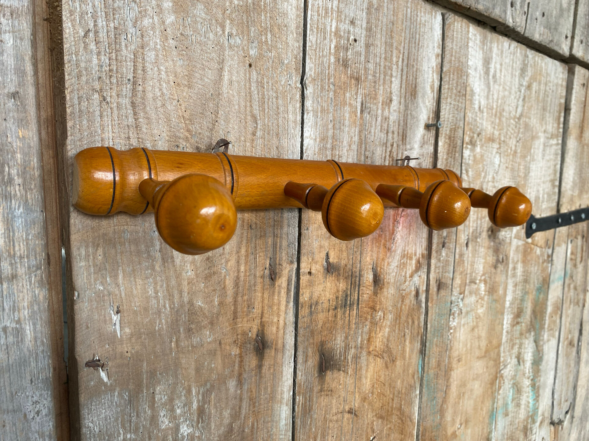 Vintage Bamboo Style Wall Coat Rack x4 Wooden Hanger #E430