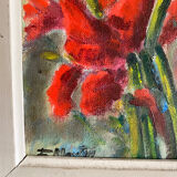 Painting on panel bouquet of irises.