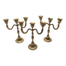Set of 3-light brass candlesticks with mother-of-pearl intrusion