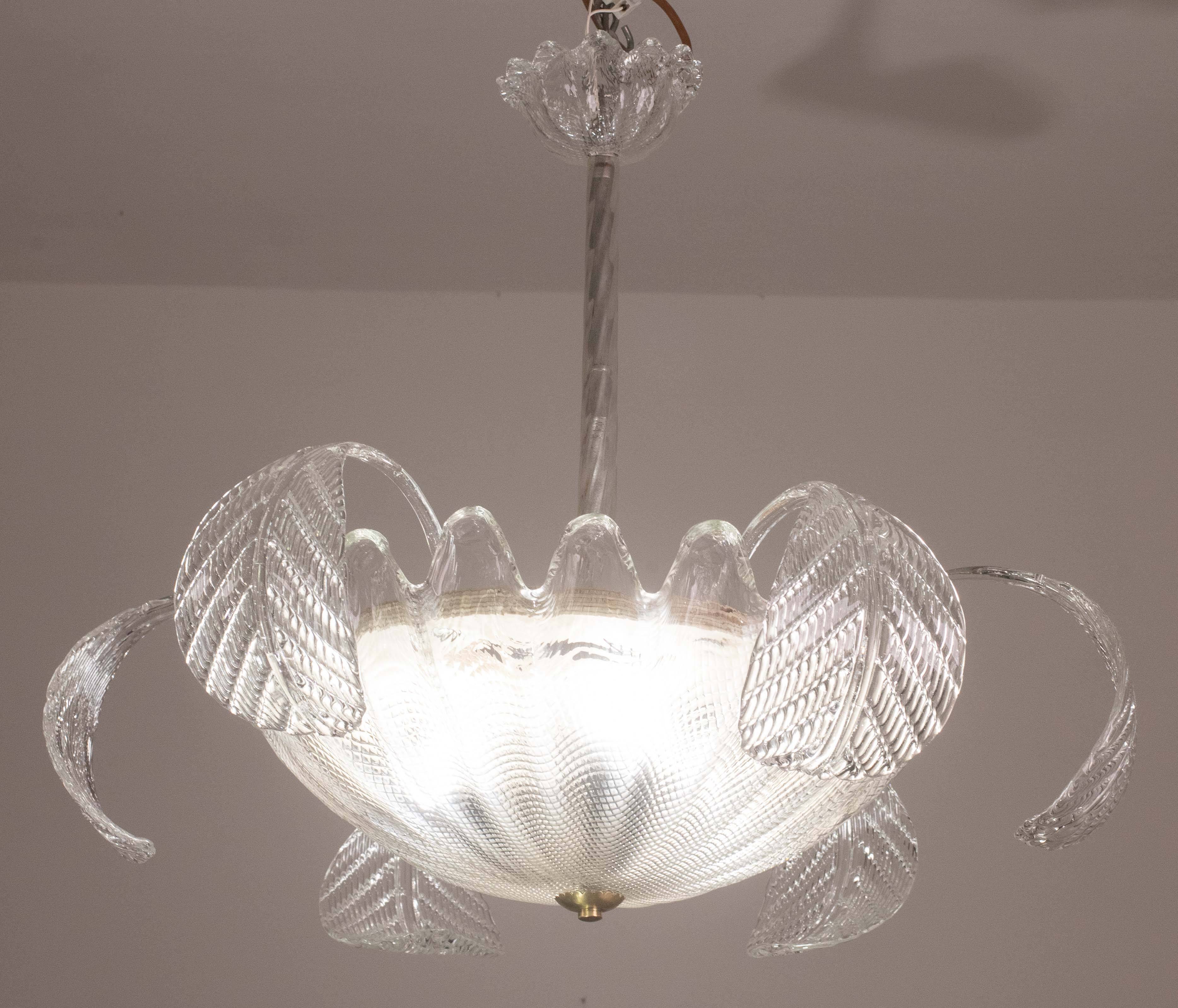 Charming Art Decò, Barovier & Toso Chandelier, Murano Glass, 1950s