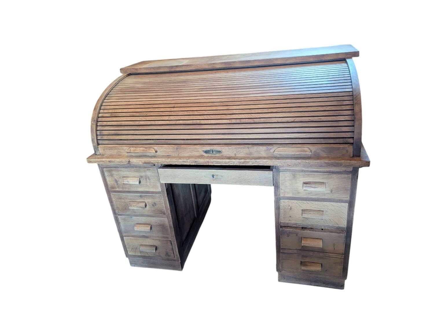 Rare American Bureau with Curtain "Gradiam" in Oak – Vintage Rolltop Style