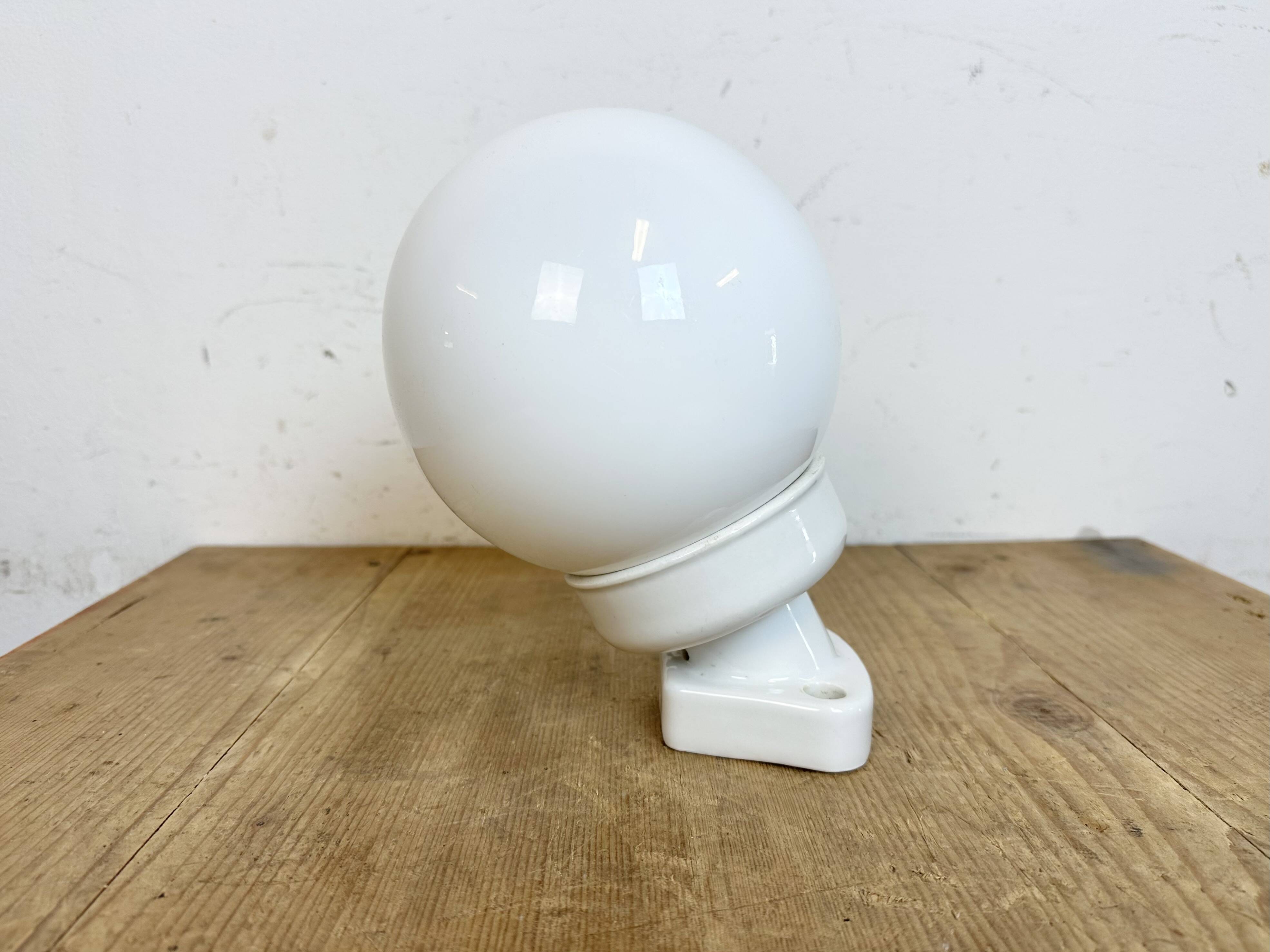 Vintage White Porcelain Wall Light with Milk Glass, 1960s