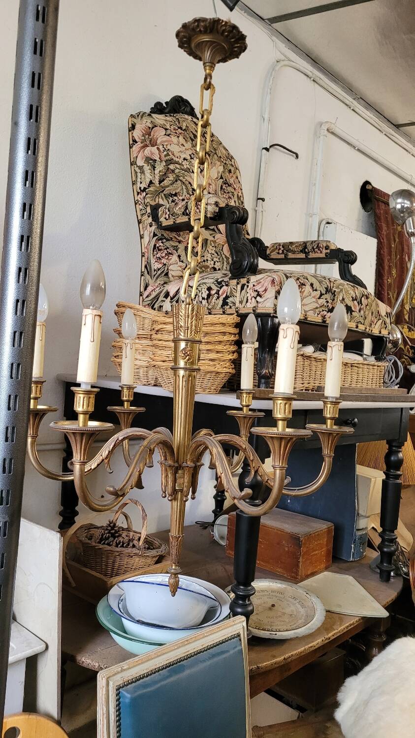 Louis xvi style gilt bronze chandelier - 6 lights