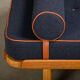 Scandinavian Daybed in Oak and dark Blue bouclé fabric with Leather accents