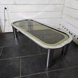 Chrome metal coffee table with smoked glass top from the 70s