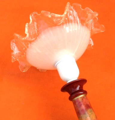 Lamp in marbled ceramic and polylobe glass lampshade