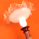 Lamp in marbled ceramic and polylobe glass lampshade