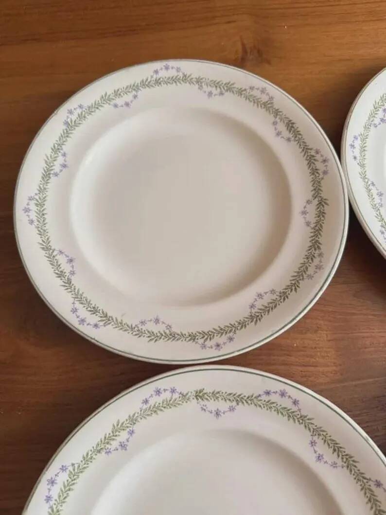 Set of 4 flat plates Longwy model Loridan – Antique earthenware from the late 19th to early 20th century.