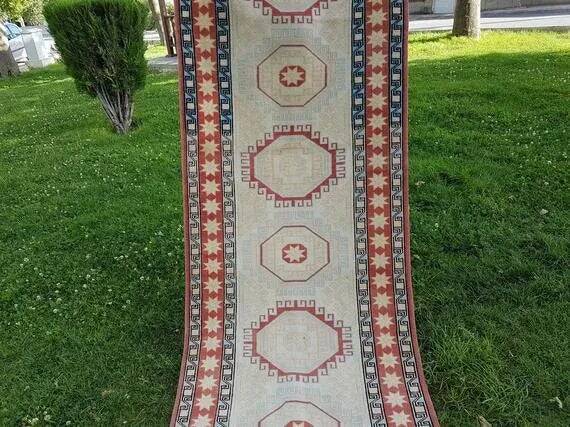 Vintage Turkish hallway rug 85x281 cm