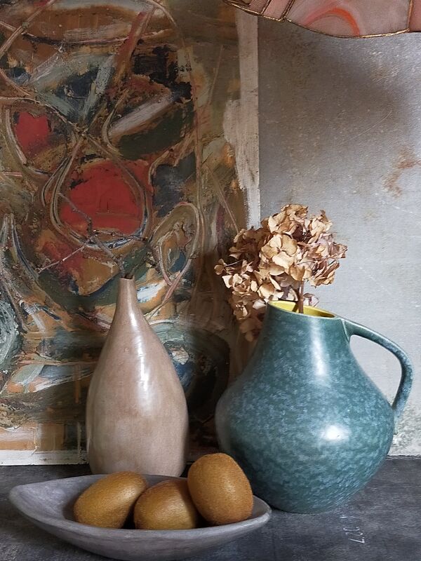 Vase céramique Allemande Art-Déco à l'émail moucheté modèle n°377