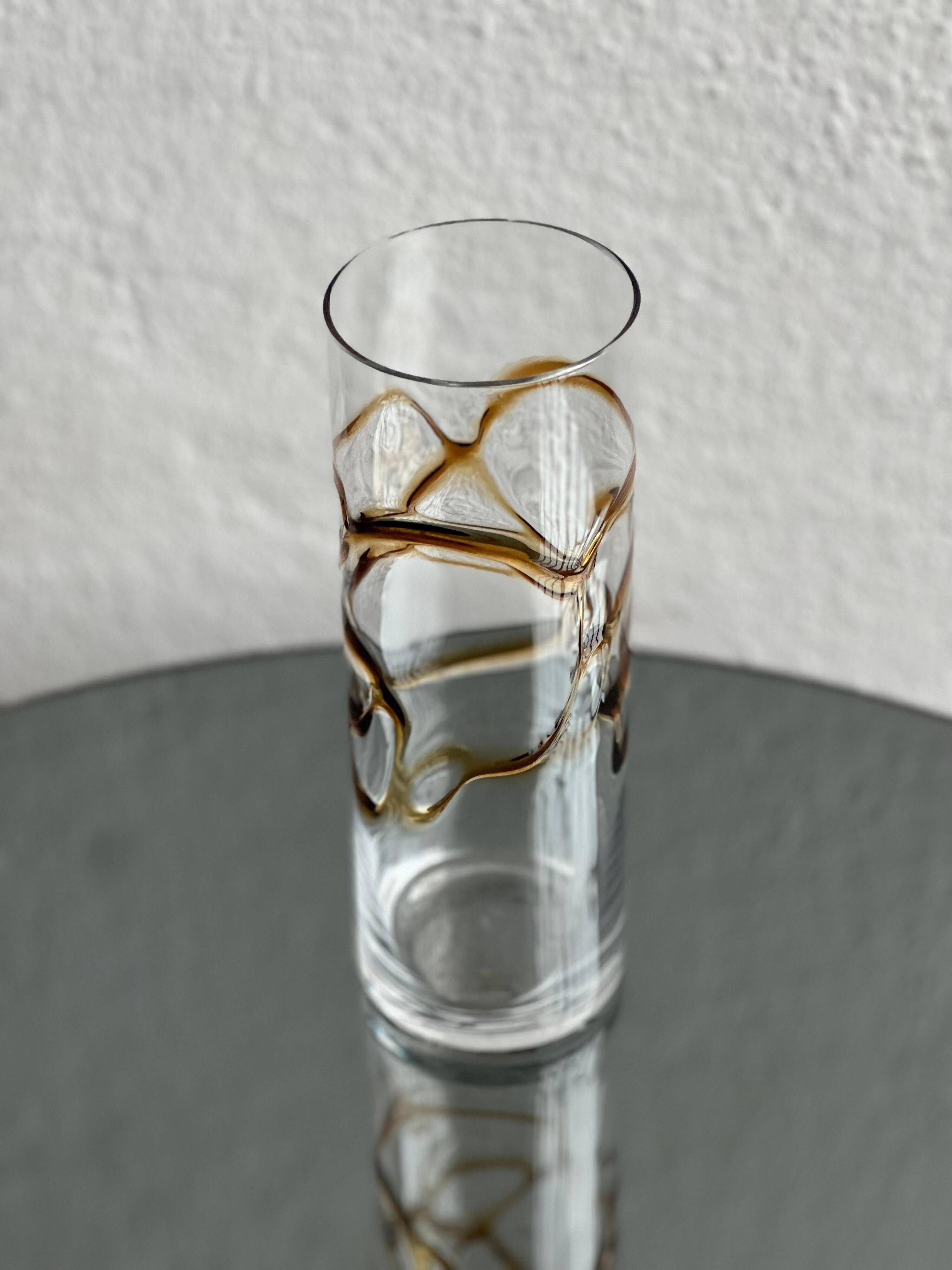 Vintage Glass Vase, yellow and brown Filigree, Coffee Table Decorative