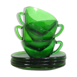 Set of 4 cups and saucers in Vereco green glass