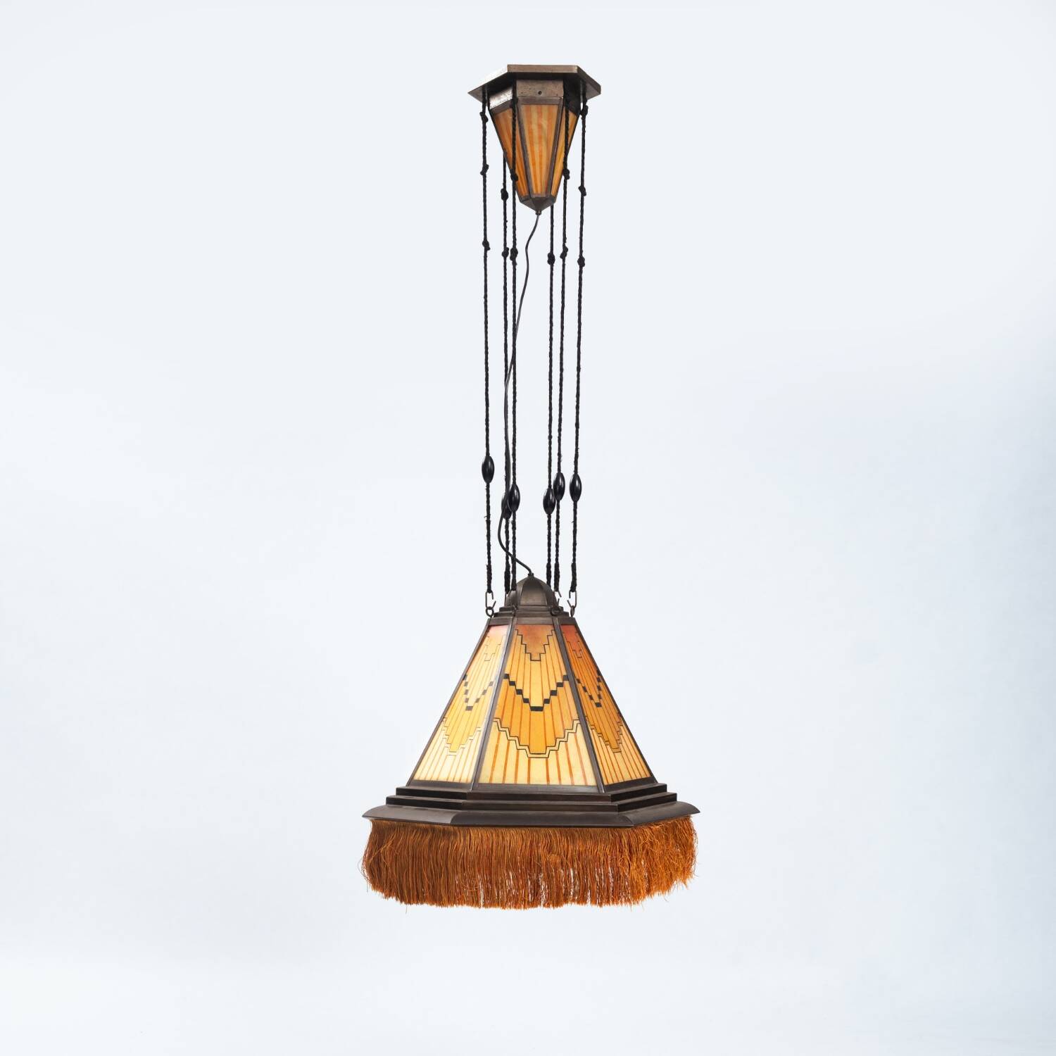 Art Deco Amsterdam school painted glass chandelier, the netherlands, 1930s