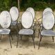 6 black and grey velvet medallion dining chairs with armrests
