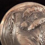 Round Art Nouveau pewter box with floral motifs