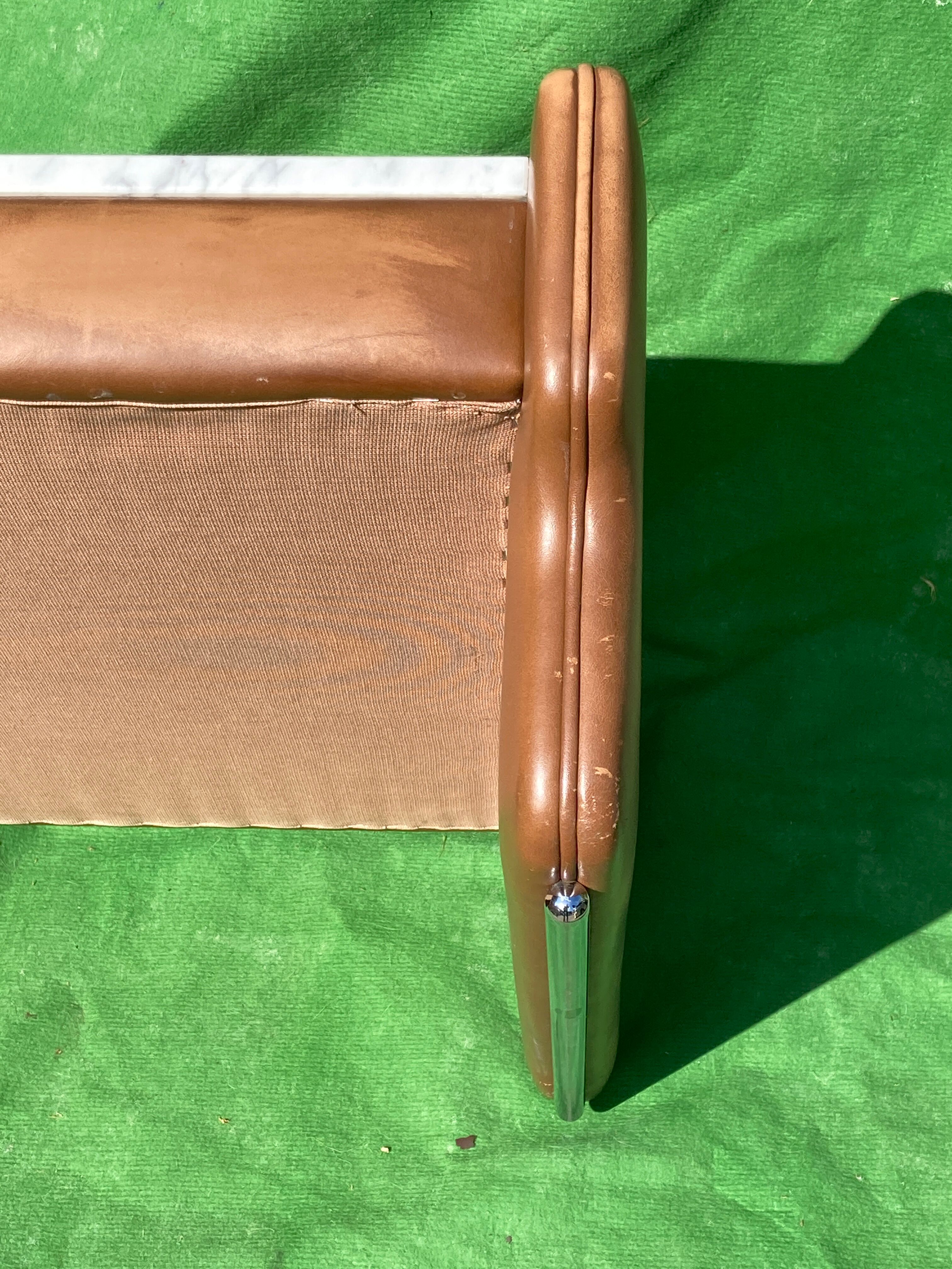 Leather and travertine coffee table, Switzerland 1970s