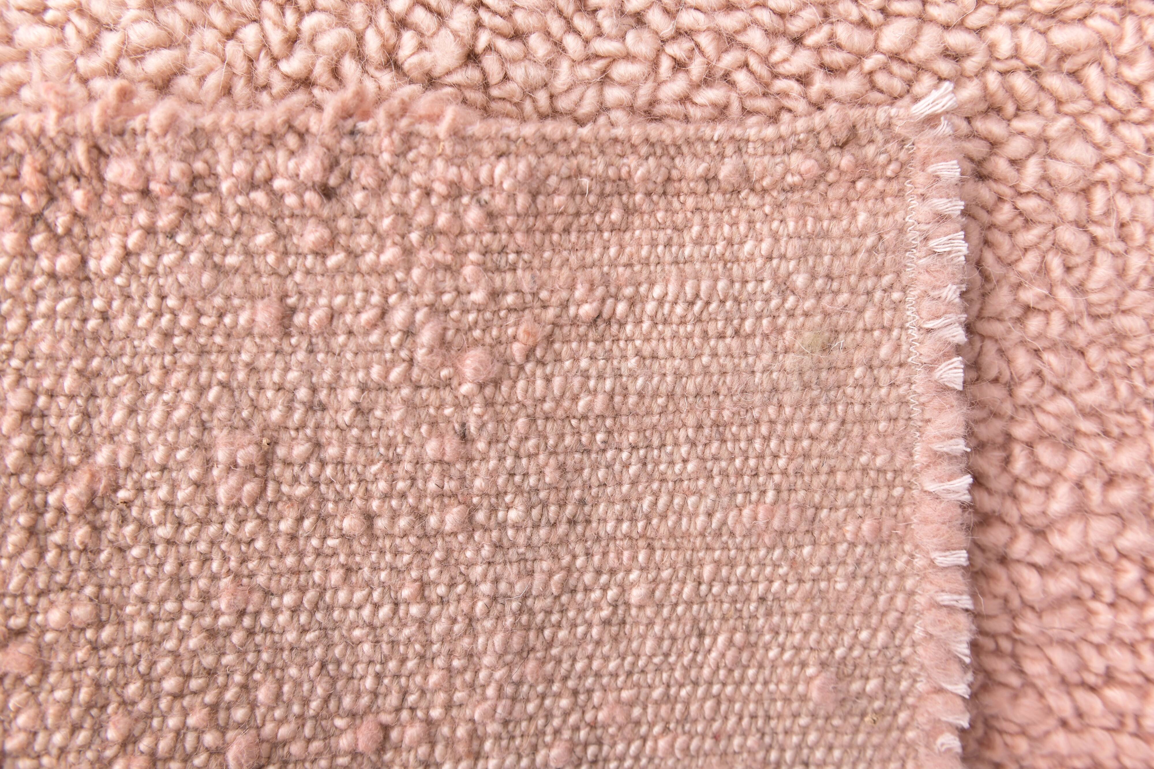 %100 Rose Pink Wool Vintage Runner Rug 67x215Cm