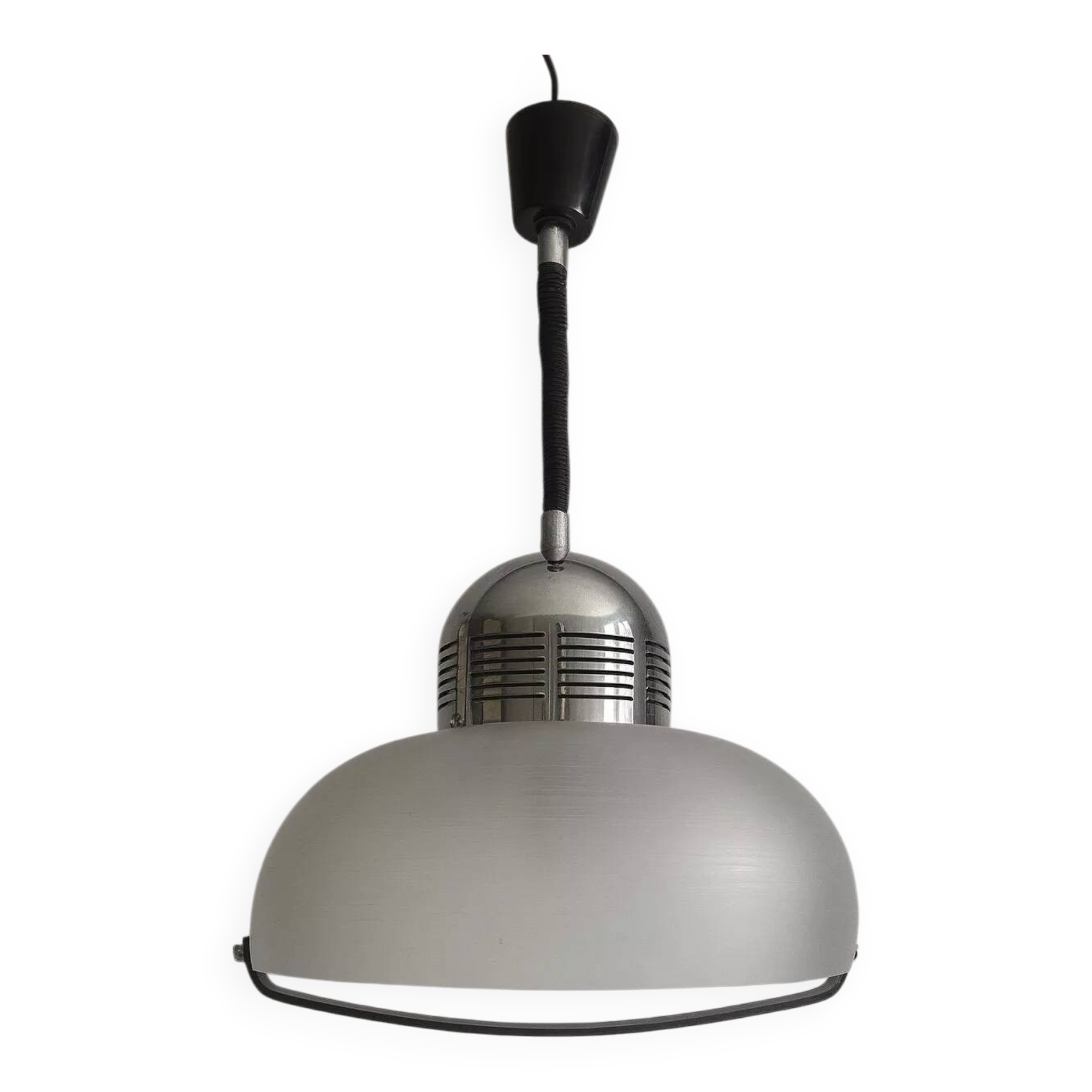 Vintage chrome and frosted plexiglass pendant light - 1970s