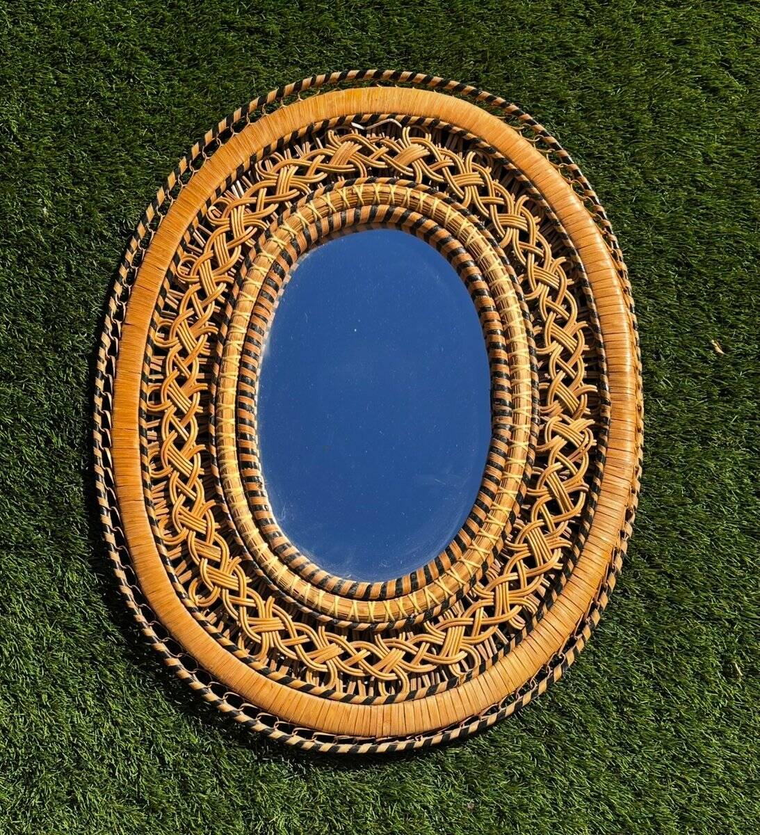Oval mirror in rattan and wicker, 1970