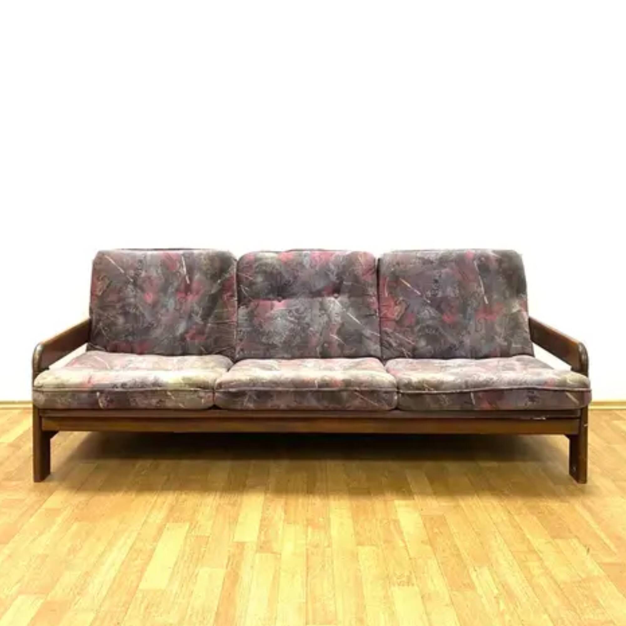 Retro sofa, solid wood frame, 1970s, Central Europe