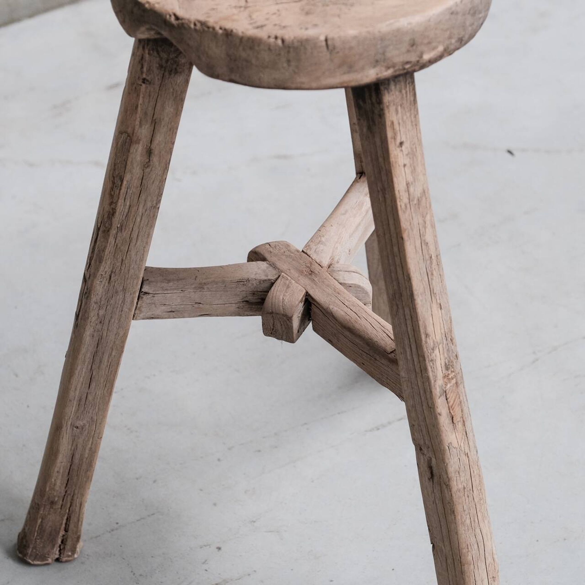 Primitive Mid-Century French Wooden Stool or Side Table