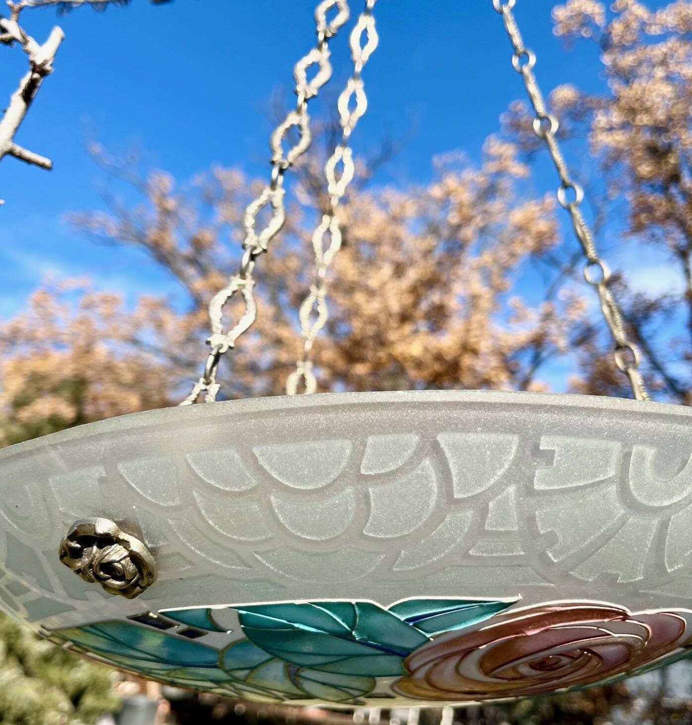 Beautiful Art Deco Loys Lucha chandelier with roses motif