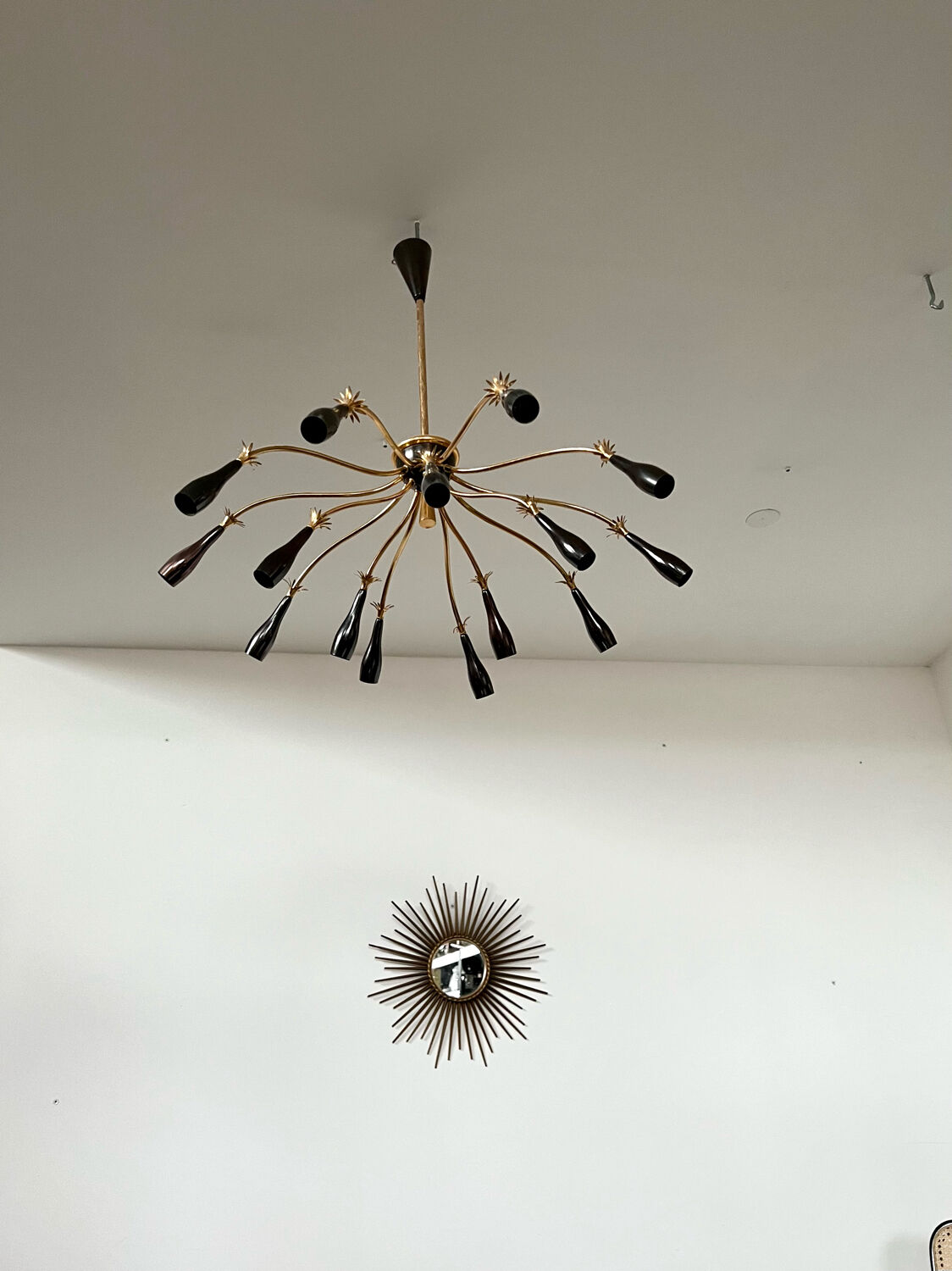 Old spider chandelier Italian metal, vintage Sputnik lamp 15 lights