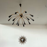 Old spider chandelier Italian metal, vintage Sputnik lamp 15 lights