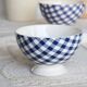 Large vintage white earthenware bowl with blue gingham pattern
